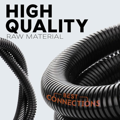 BEST CONNECTIONS 1/4" x 100 ft Split Wire Loom Flex-Guard Convoluted Tubing with Installation Tool - Protective Cable Sleeves for Automotive Home Electrical Wires Chemical Resistant Conduit Black