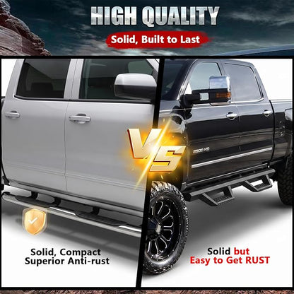 4 Inch Curved Running Boards Stainless Steel Nerf Bars Side Steps Compatible with 2005-2023 Toyota Tacoma Crew Cab, No-Cut, No Drilling, Bolt on Installation