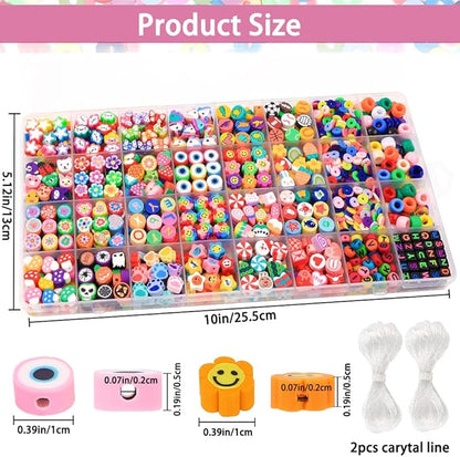 1060pcs Polymer Clay Beads Charms Kits 28 Styles Cute Fun Clay Beads Charms Flower Butterfly Heart Letter Pony Beads Charms for Women Girls Bracelet Necklace Earring Making