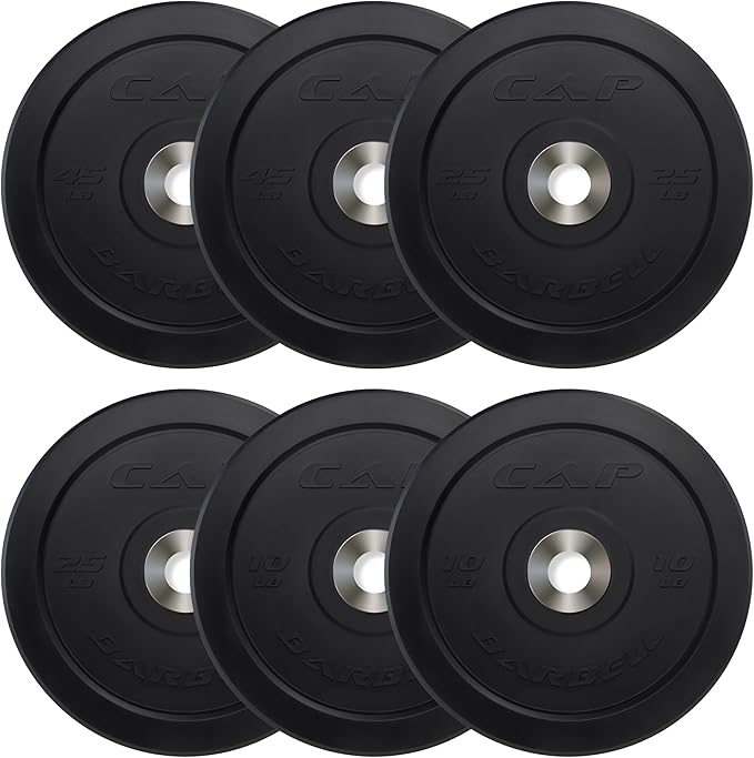 CAP Barbell 2-Inch Olympic Bumper Plate Weight Set with 6 Post Rack | 100-370 lbs | Multiple Options