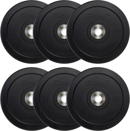 CAP Barbell 2-Inch Olympic Bumper Plate Weight Set with 6 Post Rack | 100-370 lbs | Multiple Options