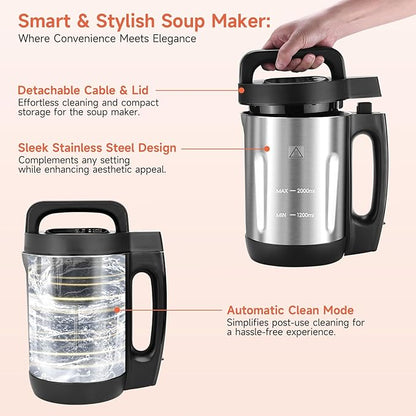 Homtone Soup Maker 2L, Makes 2-6 Servings, 6-in-1 Multifunctional Smooth and