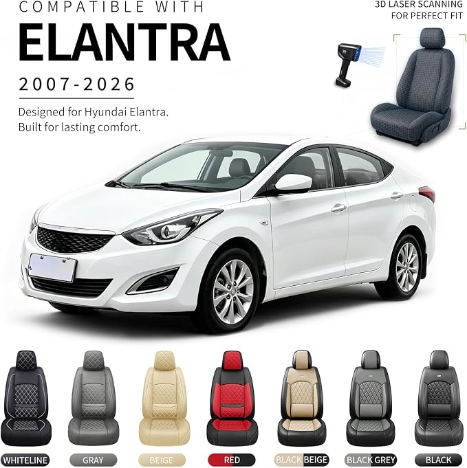Car Seat Covers Compatible with Hyundai Elantra 2017-2025 2026 - Waterproof & Breathable Luxury Leather All-Weather Seat Cushions Protectors,Airbag Compatible,Only 2 Front seat Covers (Red)
