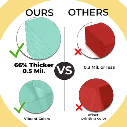 Exquisite 66% Thicker Premium Plastic Table Cloth Rectangle Table Cover 0.5 Mil 12 Pack Mint Table Cloth 54 Inch x 108 Inch Disposable Tablecloth Won't Tear Easily Like Cheap Thin Brands