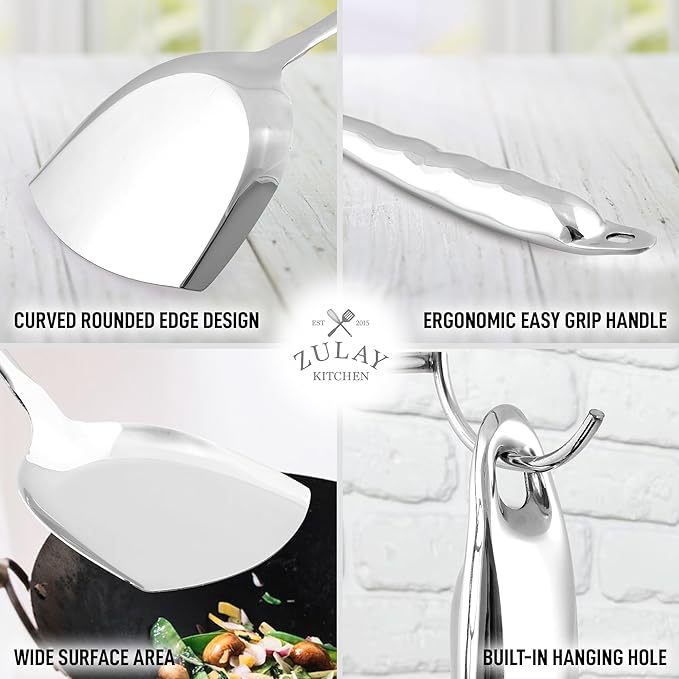 Zulay Kitchen Stainless Steel Wok Spatula - 14.8” Heat-Resistant Metal Turner for Stir-Fry, Sauté & Grilling - Durable, Rust-Proof & Dishwasher Safe Kitchen Utensil for Everyday Use