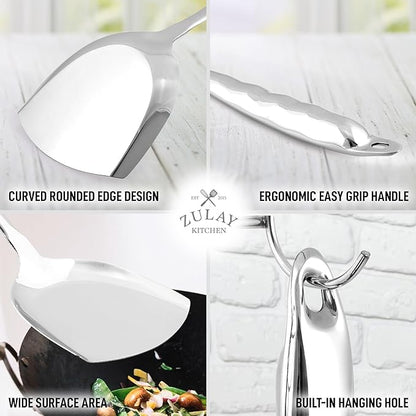 Zulay Kitchen Stainless Steel Wok Spatula - 14.8” Heat-Resistant Metal Turner for Stir-Fry, Sauté & Grilling - Durable, Rust-Proof & Dishwasher Safe Kitchen Utensil for Everyday Use