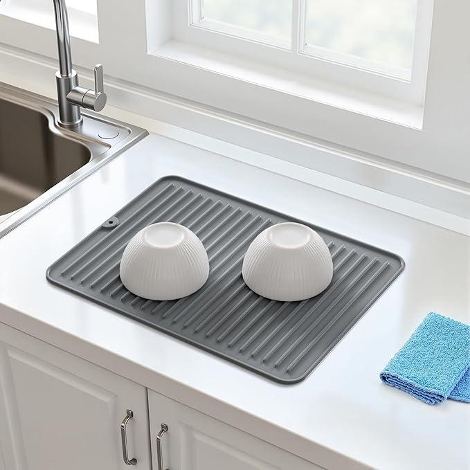 Songrey 14" x 10" Silicone Dish Drying Mat, Kitchen Counter Drying Pad