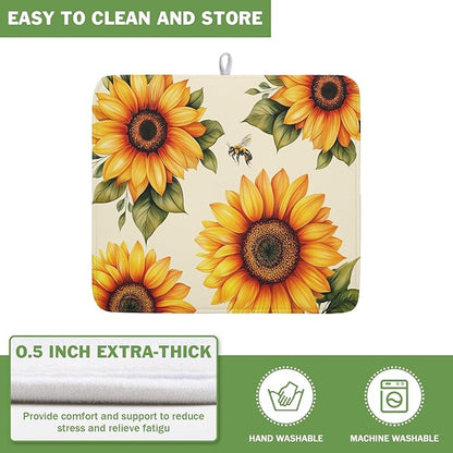 Spring Summer Dish Drying Mat 16x18 Inch Absorbent Reversible Sunflower Drying