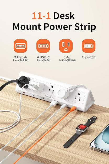10 FT Desk Clamp Power Strip