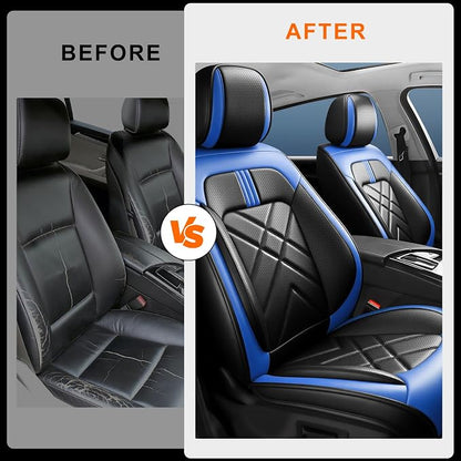 Car Seat Covers Fit for Chevrolet/Chevy Traverse 2018-2026, Full Coverage Leather Waterproof Breathable Seat Covers, Automotive Seat Protectors, Airbag Compatible (2 Front Seats, Black-Blue)