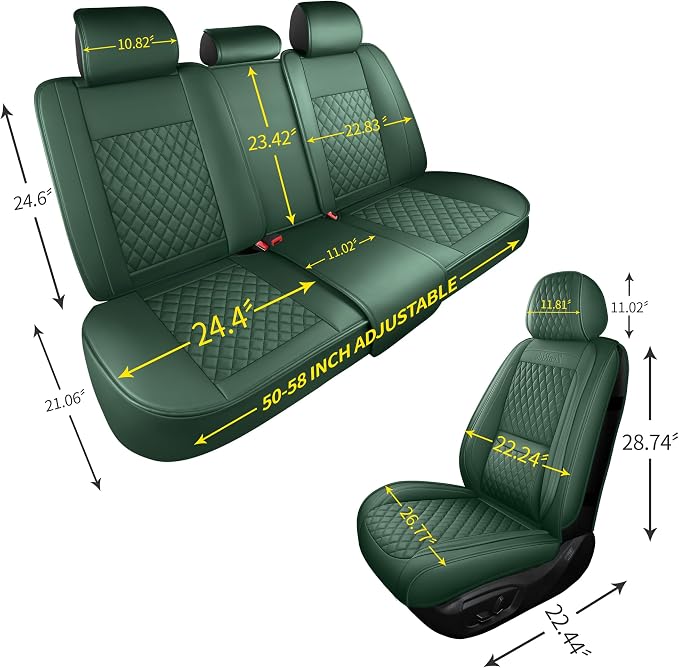 Car Seat Covers Full Set,3D Contoured with Lumbar Support Nappa Leather Automotive Seat Covers for Cars SUV Truck Sedan,Universal Anti-Slip Driver Seat Cover with Backrest Style2 Dark Green