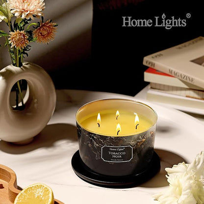 HomeLights Scented Candles for Women & Men, 18oz Candle Jars Aromatherapy 4-Wick Candle, Ideal for Industrial Chic Home Decor and Gifts, Tobacco Noir Fragrance