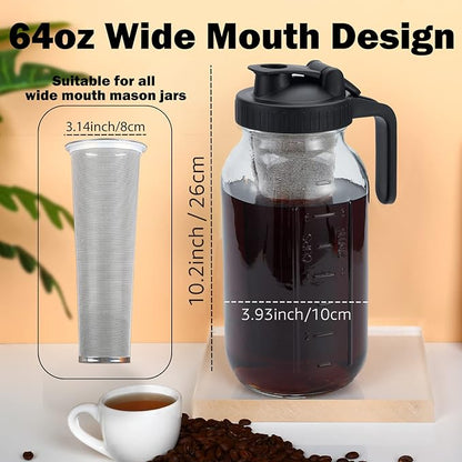 Cold Brew Mason Coffee Maker - 64oz Iced Coffee Pitcher