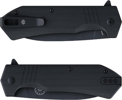 Off-Grid Knives - STINGER XL Folding Knife, 154CM Steel, Full Flat Grind, G10 Scales, Ceramic Bearings, Drop-Shut Action, Deep Pocket Clip, Left or Right Hand Carry, Camping & Tactical Use (Blackout)