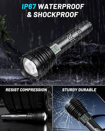 Powerful Flashlights 600000 High Lumens, 10000mAh Battery | 6 Modes with Fast Charge, Super Bright Rechargeable Flashlight IP67 Waterproof & Shock Resistant for Outdoor Activities