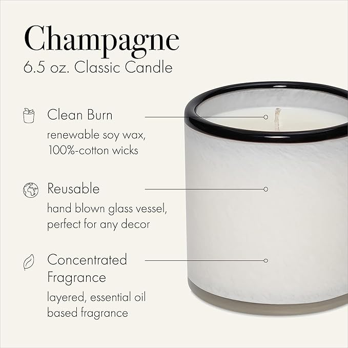 LAFCO New York Classic Candle, Champagne - Pack of 2, 6.5 oz - 50-Hour Burn Time - Reusable, Hand Blown Glass Vessel - Made in The USA
