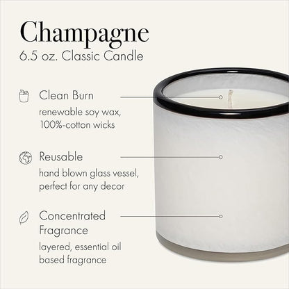 LAFCO New York Classic Candle, Champagne - Pack of 2, 6.5 oz - 50-Hour Burn Time - Reusable, Hand Blown Glass Vessel - Made in The USA