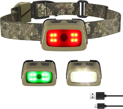 EverBrite Rechargeable Headlamp - 350 Lumens Head Lamp for Adults, 7 Modes with White/Red/Green Light, 30°Adjustable LED Headlight for Camping, Running, Hunting, and Hiking