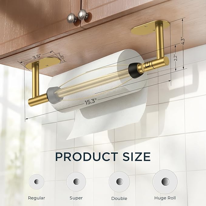 FORIOUS Paper Towel Holder Under Cabinet, One Hand Operable