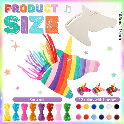 Geelin 24 Pcs Christmas Wooden Horse Craft Western Ornament Unfinished Wooden Cutouts Horse Painting Kit Unicorn Ornament DIY Cowboy Craft Paint Your Own Art for Christmas Party Favors(Unicorn)