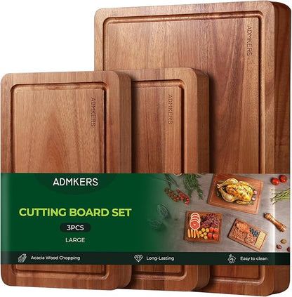 Wood Cutting Boards for Kitchen, Acacia Wooden Cutting Board Set, Charcuterie