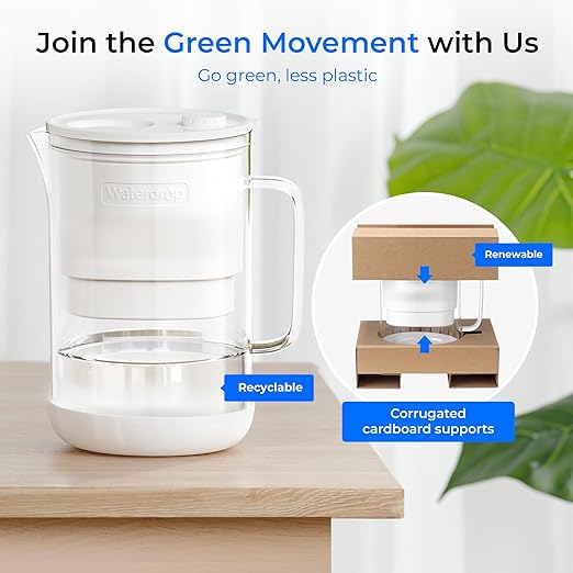 Waterdrop PT-09W 10-Cup Large Glass Water Filter Pitcher, Eco-Friendly