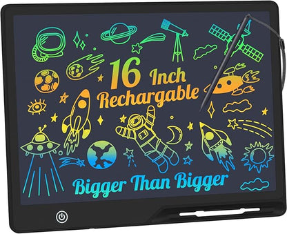LCD Writing Tablet,16 Inch Colorful Screen Rechargeable Doodle Board Toddler Educational Toys for 3 4 5 6 Years Old Boys Girls Reusable Portable Drawing Tablet Christmas Toys Gifts for Kids (Black)