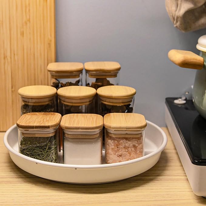 Glass Food Storage Jars Square 10oz, 12 Pack Glass Jars With Bamboo Lids, Kitchen Storage Containers For Spice, Candy, Cookie, Storage For Pantry Organizers