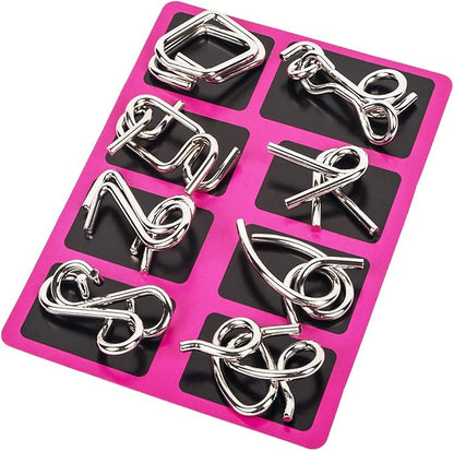 Ahyuan Metal Wire Puzzles Set of 32 with Pouch Large Thick IQ Test Mind Games Toys IQ Toys Brain Teaser Puzzles Metals Wire Puzzle Magic Trick Toy Metal IQ Puzzle Party Favors for Kids Adults (Silver)