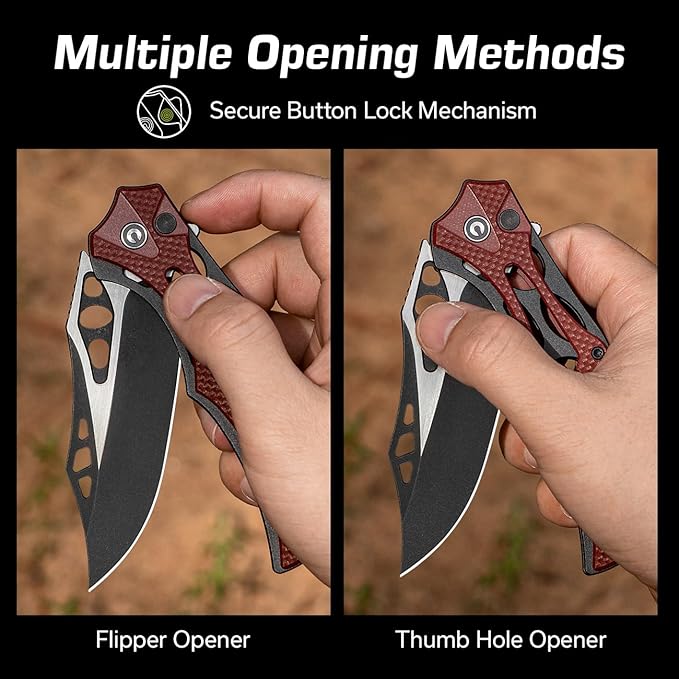 CIVIVI Pocket Knife for Men, Biophase Flipper Tactical Folding Knife, 3.48" Nitro-V Blade Aluminum with G-10 Handle, Lightweight Skeletonized EDC Knife for Camping Hunting, C23083C-1 (Burgundy)