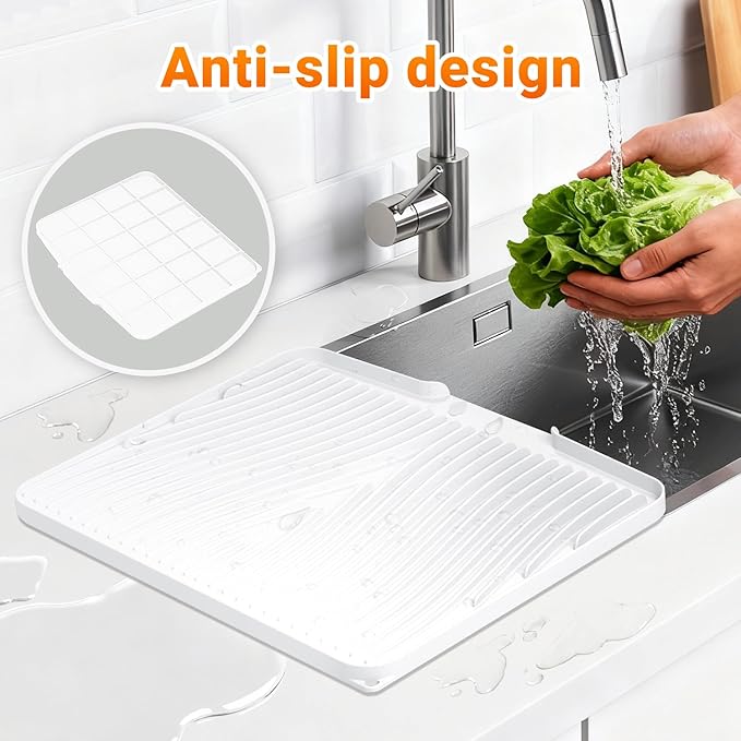 Silicone Dish Drying Mat for Kitchen Counter, Dish Drying Pad, Non-Slip Drain