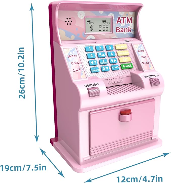 ATM Piggy Bank for Kids, Kids Bank for Real Money with Debit Card, Coin Recognition, Target Setting, Bill Feeder, Balance Calculator, Savings Machine Box, Gifts for Teen Boys Girls