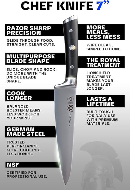 Dalstrong Chef Knife - 7 inch - Gladiator Series Elite - Forged High Carbon German Steel - Razor Sharp Kitchen Knife - Full Tang - Black G10 Handle - Sheath Included - Chef's Knife - NSF Certified