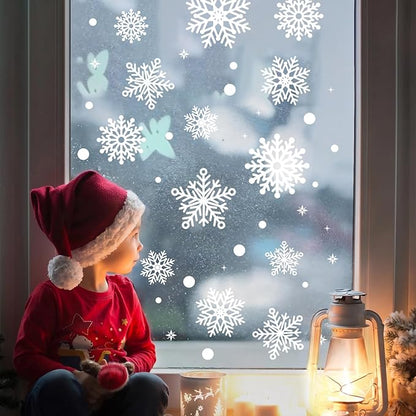 Christmas Window Static Cling Sticker, Snowflake Stickers Christmas Decorations, Waterproof Double-Sided Printed Xmas Window Clings Decals, Winter Stickers for Windows/Mirror/Fridge 3sheets