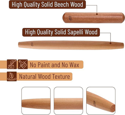 BAMBOO LAND- French Rolling Pin Set, Natural Wood Rolling Pins
