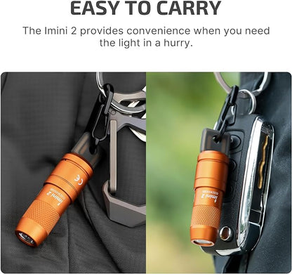OLIGHT IMINI 2 EDC Rechargeable Keychain Flashlight, 50 Lumens Compact and Portable Mini LED Keyring Lights with Built-in Battery Ideal for Everyday Carry and Emergencies (Orange)