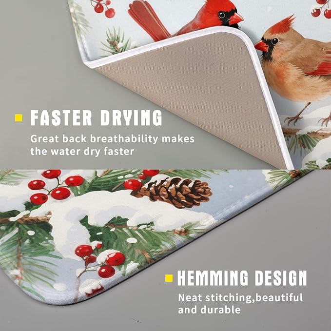 Winter Cardinal Bird Dish Drying Mat