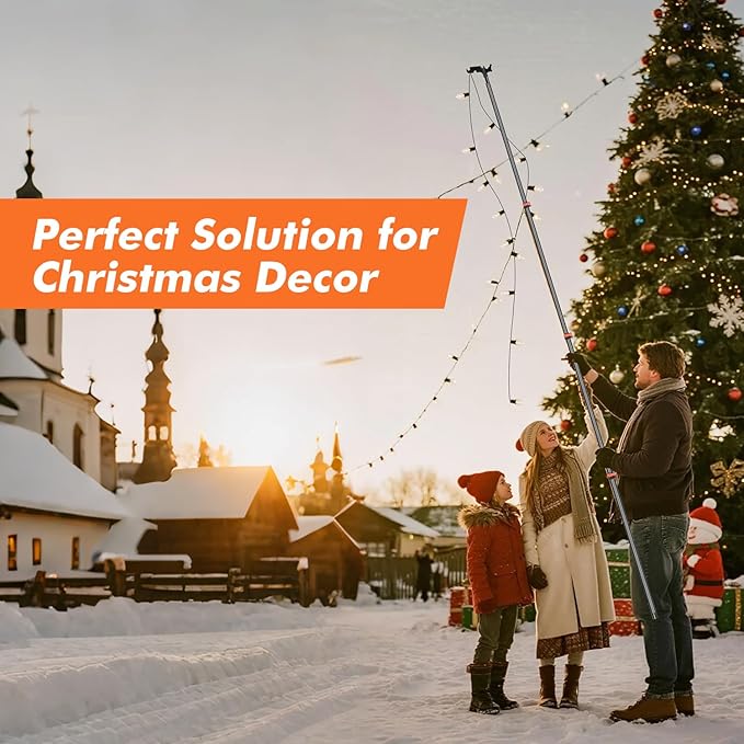 Carbon Fiber Christmas Light Hanging Pole 3.5-12FT, Telescopicing Light Hanging Pole with Utility Hook for Roof Gutter, Outdoor & Indoor Holiday Wedding Party Decorations, No Ladder Needed
