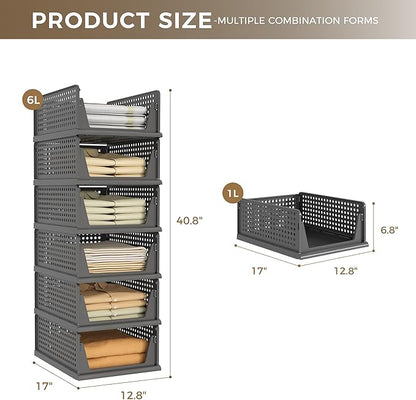 Pinkpum 6 Pack Black Closet Organizers and Storage Plastic Stackable Storage