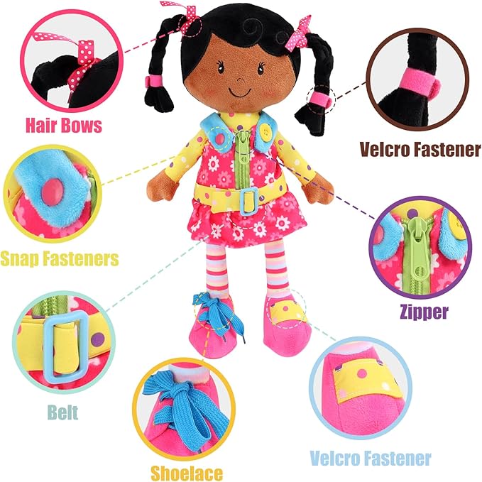 Snuggle Stuffs Sugar Snap Plush Learn to Dress Doll for Toddlers - 15" - for 2 Year Old Girl - Montessori