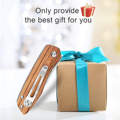 Vickay Folding Pocket Knife for Men & Women, 2.95" 8Cr13MoV Half-Serrated Steel Blade, Wood Hanlde EDC Knife with Clip, Liner Lock Knife for Camping, Hunting, Tactical, Survival and Father's Day Gift