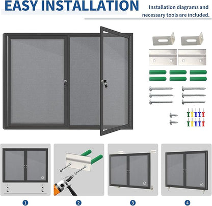 Enclosed Bulletin Board Lockable, Double-Door Weatherproof Outdoor Noticeboard