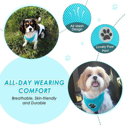 Lukovee Dog Car Harness Seat Belt, Adjustable Mesh Breathable Vest with Elastic Bungee Tether, Soft Padded 2-in-1 Safety Car Harness Seatbelt for Small Medium Large Dogs (Light Blue,L)