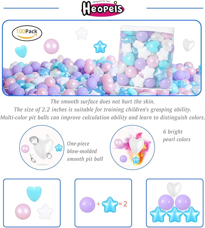 Ball Pit Balls Pack of 100 200 500 - Star and Round Set BPA Free Phthalate Free Non-Toxic Crush Proof Play Balls Soft Plastic Balls for Toddlers Baby Kids Birthday Pool Tent Party