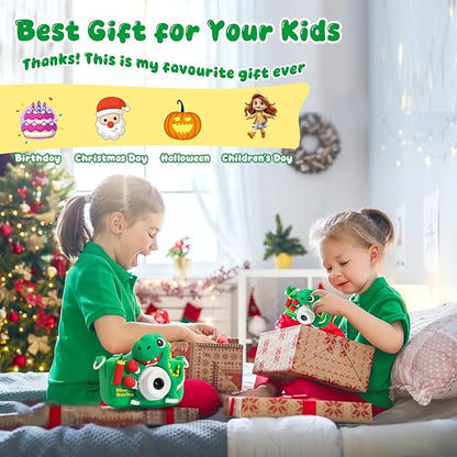 Kids Camera, Dinosaur Kids Camera for Kids Boys, Toddler Camera Digital Camera for Kids Age 3-12, Christmas Birthday Gifts Toys for 3 4 5 6 7 8 9 10 Years Old Boys, 1080P HD Selfie Video Camera