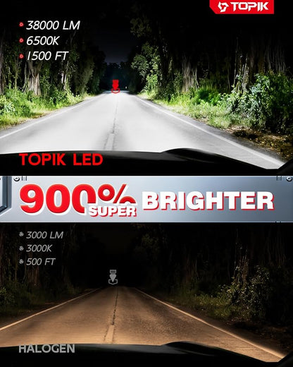 TOPIK 9005/HB3 LED Bulb, 900% Brighter & Clearer Than Stock, CANbus Ready, Fog Bulbs 9005 for Powersports IP68 50000Hrs Lifespan, 1:1 Size 3 Mins Installation, 2 Pack
