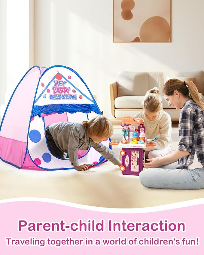 Kids Play Tent, Pop Up Play Tent Dessert Theme with Complete Toy Set, Play Toys Play Set for Kids Indoor Outdoor Pretend Play