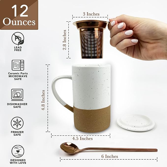 Mora 12oz Ceramic Tea Cup with Infuser, Lid
