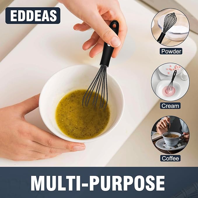 Mini Silicone Whisk, Small Silicone Whisk 7+9in, BPA free Non Scratch Coated Protect your Ceramic Pots and Pan.Perfect for Whisking, Beating, Mixing.Black