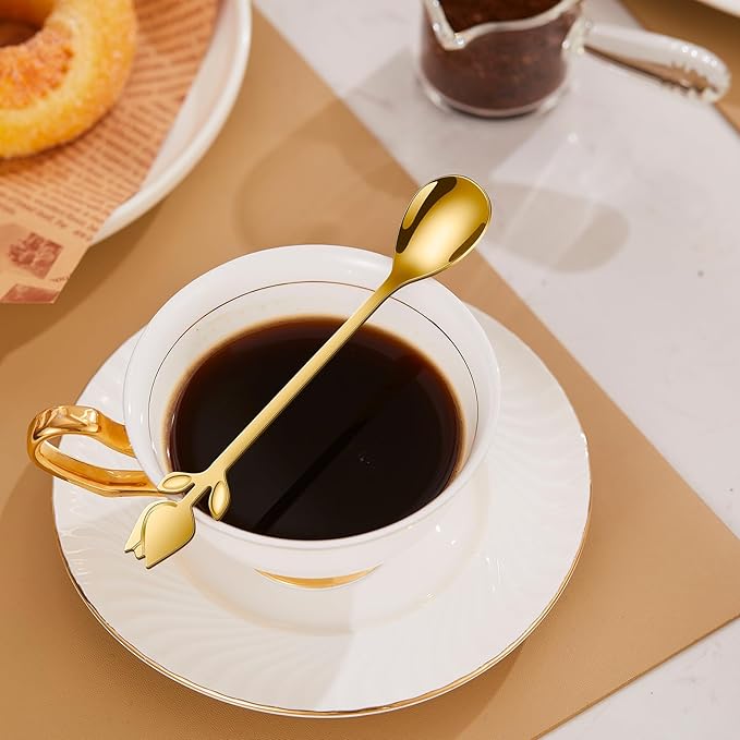 Gold Tulip/Rose Handle 12-Pcs Mini Coffee Spoons Set
